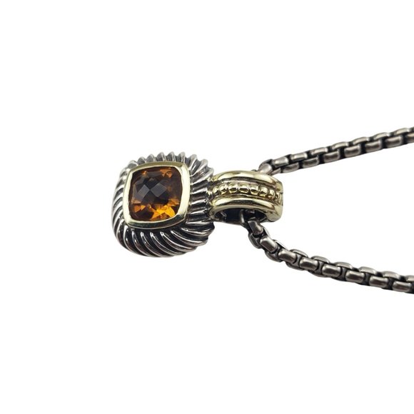 David Yurman Sterling Silver and 14 Karat Yellow Gold Citrine Pendant Necklace - Picture 4 of 8